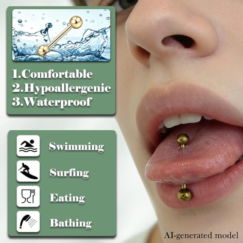 Cisyozi 14G Nipple Piercing Jewelry Tongue Ring for Women Men Hypoallergenic 316L Surgical Steel Silver Gold Straight Tongue Nipple Barbell Bar Ring Bridge Piercing Jewelry 14mm 9/16 inch - color: Gold
