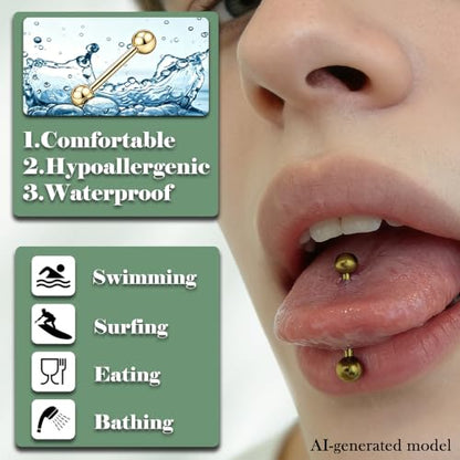 Cisyozi 14G Nipple Piercing Jewelry Tongue Ring for Women Men Hypoallergenic 316L Surgical Steel Silver Gold Straight Tongue Nipple Barbell Bar Ring Bridge Piercing Jewelry 14mm 9/16 inch - color: Gold