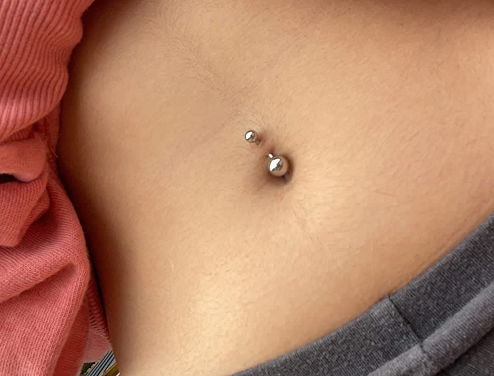 MODRSA Short Belly Button Ring Short Bar Belly Button Rings Surgical Stainless Steel Belly Ring 6mm Belly Button Rings Short Bar 1/4" - color: 2-4 length-replacement balls