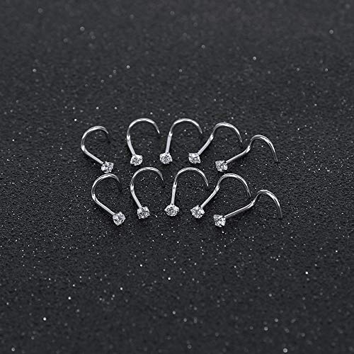 ZS 6-14PCS 20g Tiny Nose Stud Ring Piercing Surgical Steel Nose Bone/L Shaped/Nose Screws Rings Set - color: B:10pcs Nose Screws Style(White)