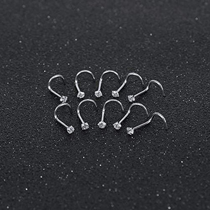 ZS 6-14PCS 20g Tiny Nose Stud Ring Piercing Surgical Steel Nose Bone/L Shaped/Nose Screws Rings Set - color: B:10pcs Nose Screws Style(White)