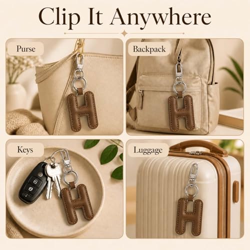 Initial Letter Keychain,Stainless Steel,Colorful Faux Leather Keyring for Backpack,Purse,Car Keys,Gift for Men Women - color: H