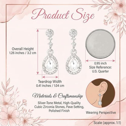 Silver Diamond Dangle Earrings for Women with Teardrop Crystal Rhinestone Drop Dangling Wedding Earring