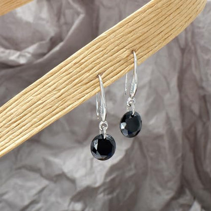 8 MM Cubic Zirconia Bare Diamond Cut Crystal Dangle Earrings for Women - color: Black