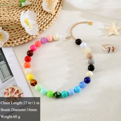 Chunky Beaded Necklace for Women 16mm Round Bead Resin Modern Statement Necklace Jewelry Accessories - color: colorful 08
