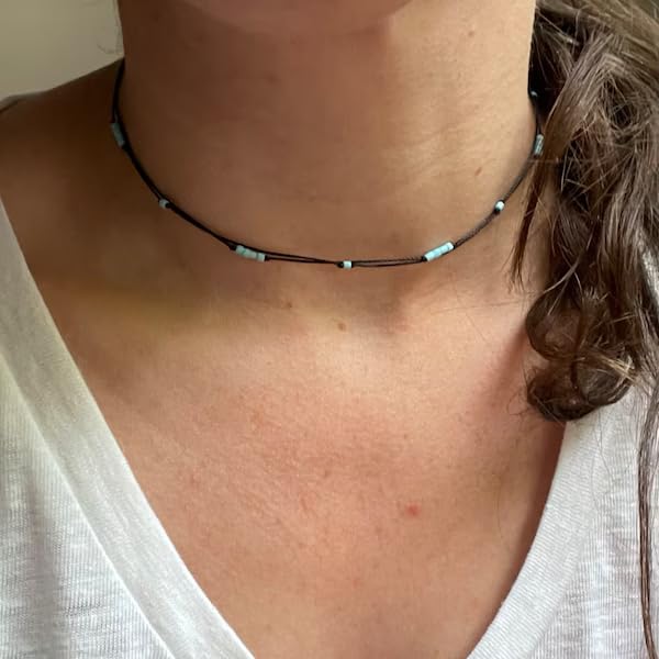 Dainty Boho Beaded Choker Necklace Beach Layered Colorful Bead Necklace Jewelry Gifts for Women - color: Tur