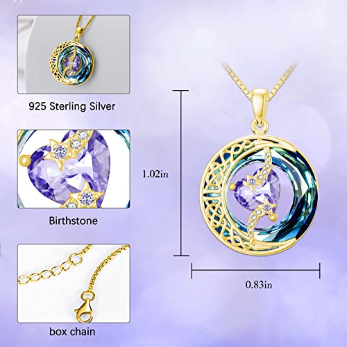 TOUPOP Birthstone Necklace Women Sterling Silver Moon Star Birthday Jewelry | Celtic Moon Pendant with Blue Crystal Anniversary Christmas Jewelry Gifts for Wife Mom Her - color: B-06-Alexandrite-Gold