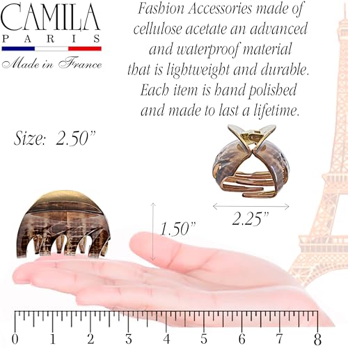 Camila Paris CP3626 French Octopus Hair Clip, 2.5" Small Claw Clips for Thick Hair, Girl Octopus Claw Clip for Women, Strong No-Slip Grip, Wide Jaw Clips for Women, Made in France - color: Brown 2.5"