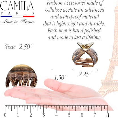 Camila Paris CP3626 French Octopus Hair Clip, 2.5" Small Claw Clips for Thick Hair, Girl Octopus Claw Clip for Women, Strong No-Slip Grip, Wide Jaw Clips for Women, Made in France - color: Brown 2.5"