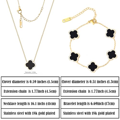 Delicacy Clover Bracelets Necklace Set:Clover Necklaces Clover Bracelet Women Link Bracelets Cute Gold Jewelry - color: Black-Gold