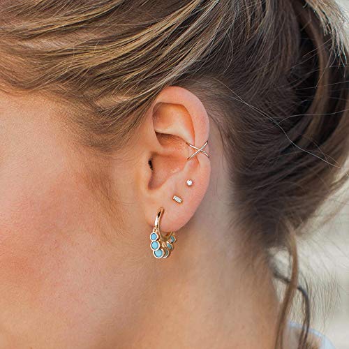 LOYATA Gold Huggie Hoop Earrings 14K Gold Plated Dainty Small Simple Hypoallergenic Jewelry Gift for Women - style: Turquoise Dots