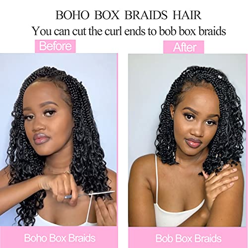 Unionbeauty 8 Packs 10 Inch Boho Box Braids Crochet Hair Goddess Box Braids Crochet Hair for Black Woman with Curly Ends Bohemian Hippie Crochet Braids Hair Synthetic Braiding Hair Extension 1B# - color: 1B#, size: 10 Inch (Pack of 8)