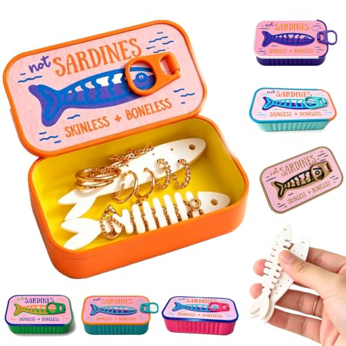 Sardines Travel Jewelry Case, Sardine Tin Jewelry Box, 3d Printed Sardine Tin Like Jewelry Case, with Fish-Shaped Holders for Rings, Earrings and Charms, Portable Earring Organizer (Multicolor A) - color: Multicolor A