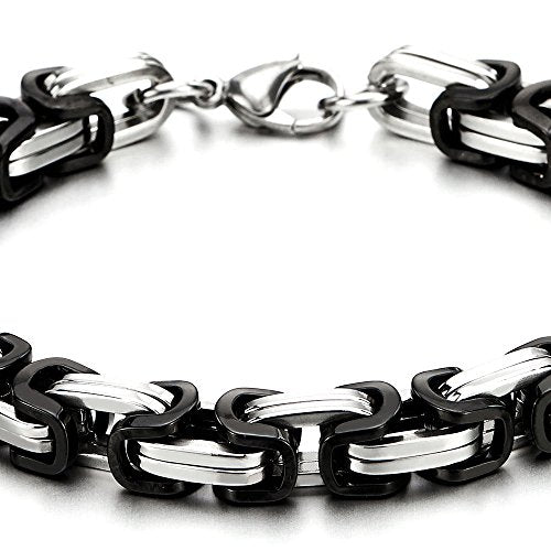 COOLSTEELANDBEYOND Mens Women New Stainless Steel Braided Link Bracelet Polished - color: B-Metal Color: Silver & Black