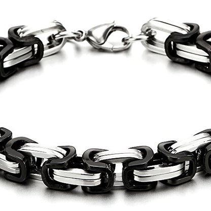 COOLSTEELANDBEYOND Mens Women New Stainless Steel Braided Link Bracelet Polished - color: B-Metal Color: Silver & Black