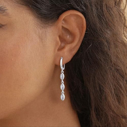 Dangle Earrings for Women Trendy, 14K Gold Plated CZ Huggie Drop Earrings, Dainty Long Chain Prom Wedding Jewelry Gift for Her - style: Marquise CZ Silver