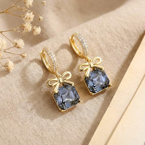 Sonateomber Gold Silver Small Hoop Dangle Earrings for Women, Trendy Dainty Rhinestone CZ Dangling Prom Wedding Leaf Flower Snowflake Butterfly Starfish Fashion Jewelry Gift - color: Blue
