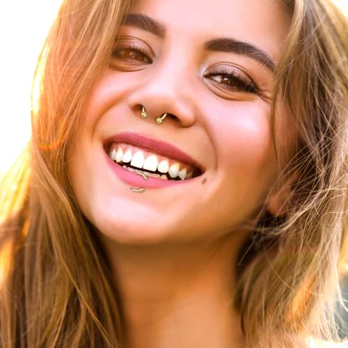 Yolev 6pcs Horseshoe Nose Ring 16g Surgical Steel Septum Piercing Jewellery Horseshoe Hoop Earring Lip Rings Ear Helix Cartilage Daith Conch Horse Shoe Nose Ring For Women Men 8/10/12mm Gold