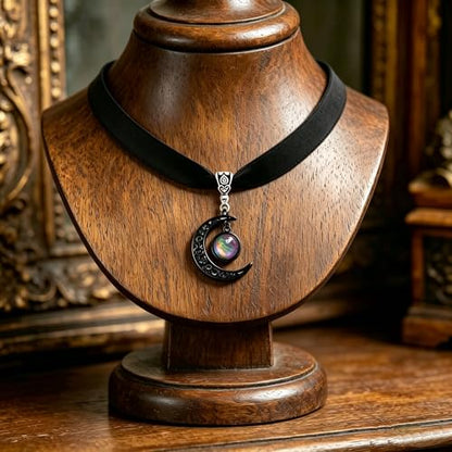 ONLYJUMP Gothic Witch Moon Earrings Necklace Set for Women Goth Black Velvet Moon Choker Necklace Moon Zirconia Dangle Drop Earrings Dark Halloween Witch Vampire Jewelry - color: colorful