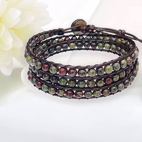 Genuine Stone Wrap Bracelets for Women Natural Crystal Beaded Wrap Bracelet 2/3/5 Adjustable Bohemian Bracelets Jewelry Gifts for Women Mom - color: dragon blood(3 wraps)
