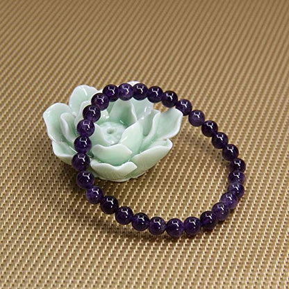 Angelstones Gemstones 6mm Round Beads Healing Crystal Bracelet for women | Natural Gemstone, Handmade Gifts for Women, Healing Crystal Round Beaded Stretch Bracelets, Unisex Jewelry for Women and Men - color: Amethyst