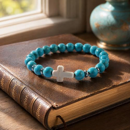 Crystal Cross Bracelet for Women and Men, Gift Jewelry Jewelry Gift | natural stone beads, crystal beads, cross design, inspirational style, birthday gift, bracelet jewelry for casual styling - color: blue