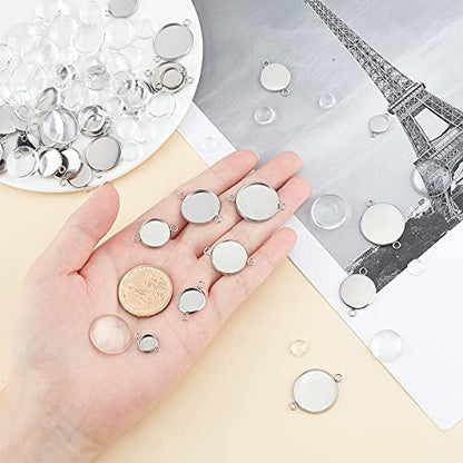 UNICRAFTALE Stainless Steel Round Cabochon Connector Pendants Black Blanks Bezel Pendant Trays with Glass Cabochon Bracelet Connector Charms for Jewelry Making