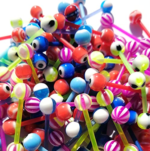 FORUBUS Colorful Tongue Rings Nipple Rings for Women Body Piercing Jewelry 14G 16mm Pierced Barbells Body Jewelry 50Pcs/30Pcs/20Pcs Pack - color: A-30Pcs