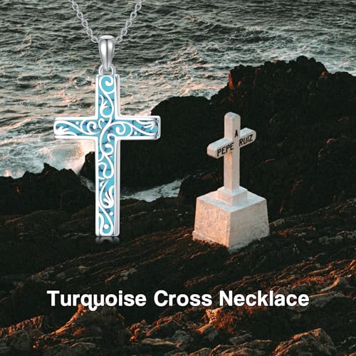 Cross Necklace for Men Women 925 Sterling Silver Cross Pendant Necklace Christian Religious Jewelry Gifts for Anniversary - color: 17-Turquoise Cross