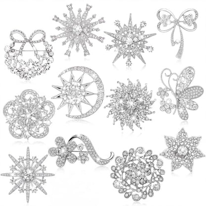 12 Pcs Women Brooches Bulk Vintage Rhinestone Pin Set - style: Crystal