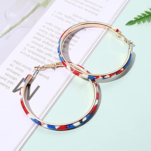 Acrylic Earrings Lightweight Hoop Earrings Statement Resin Drop Dangle Stud Earrings Fashion Jewelry For Women - color: Red White Blue