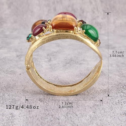 Gold Cuff Bracelet for Women Chunky Bracelet Statement Bracelet | Chunky Bangle Bracelets for Women Silver Beaded Open Bangle Stackable Stretch Bead Bracelet Boho Jewelry Gift for Wife Couple - style: Colorful Stone Bangles