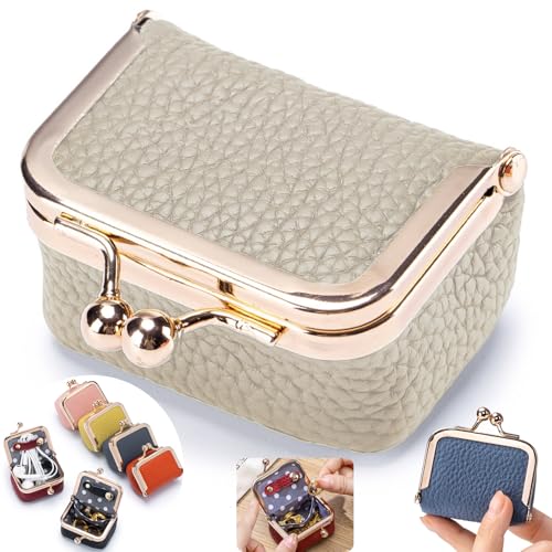 Genuine Leather mini Jewelry box, Portable Travel Jewelry case - Vintage mini Organizer with Kiss Lock for Rings, Earrings, Necklace, Bracelet | Gift for Women (Elephant gray S 2.56in) - color: Elephant gray S 2.56in