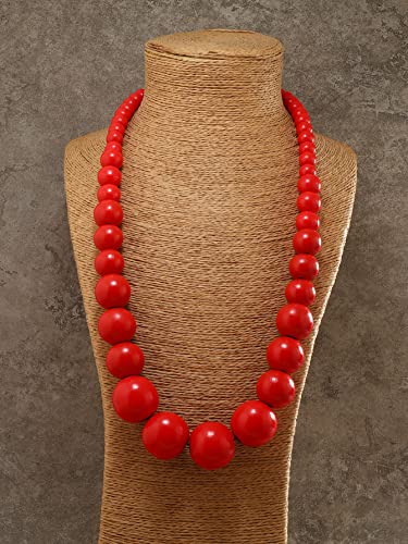 COLORFUL BLING Ethnic Large Chunky Wooden Beaded Necklaces Boho African Statement Necklace Handmade Tribal Collar Choker Bib Jewelry - color: long red