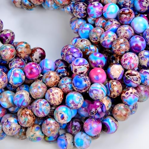 Zenkeeper 108 Pcs Sea Sediment Imperial Jasper Beads for Jewelry Making 8 MM Colorful Imperial Jasper Gemstones Loose Stone Beads - color: Colorful Imperial Jasper, size: 8MM, 108pcs