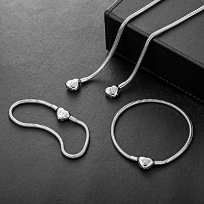 Initial Bracelet Heart Clasp Stainless Steel Snake Chain Alphabet Letter Charm Gift for Women Mom Girlfriend Wife - style: B