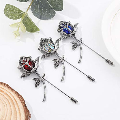 Rhinestone Rose Flower Brooch.Crystal Lapel Pin Brooch, Classy Flowers Tie Pin for Women Men Boutonniere Suit Pins - color: Red
