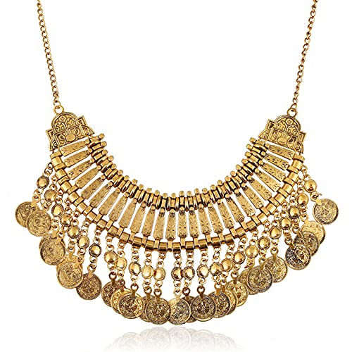 LUREME Vintage Engraved Coin Bib Statement Necklace Clavicle Necklace (01003295) - style: Antique Gold B
