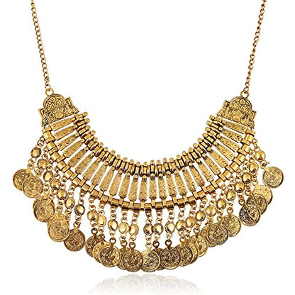 LUREME Vintage Engraved Coin Bib Statement Necklace Clavicle Necklace (01003295) - style: Antique Gold B