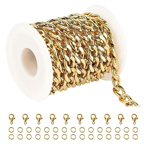 UMAOKANG Gold Cuban Chain for Jewelry Making Chunky Stainless Steel Chains | 9.8 Feet PVD Gold Plated Jewelry Chains Bulk 10mm Wide Necklace Chain for Men Strong Jewelry Chain Roll - color: Gold Twist-10mm