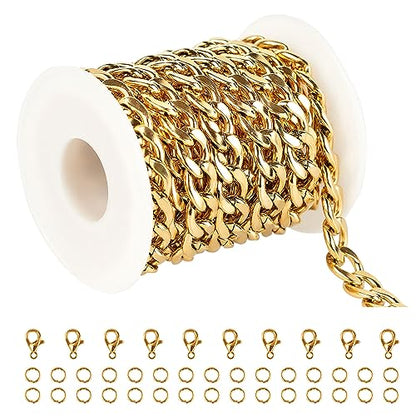 UMAOKANG Gold Cuban Chain for Jewelry Making Chunky Stainless Steel Chains | 9.8 Feet PVD Gold Plated Jewelry Chains Bulk 10mm Wide Necklace Chain for Men Strong Jewelry Chain Roll - color: Gold Twist-10mm