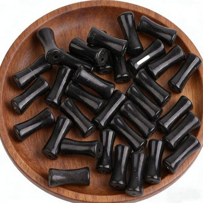 Black Bamboo Beads - 12mm Transparent Bamboo Joint Craft Beads, Natural Black Agate Stone Bamboo Shape Gem for DIY Jewelry Making Necklace Bracelet Earring (150PC) - color: 150PC