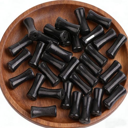 Black Bamboo Beads - 12mm Transparent Bamboo Joint Craft Beads, Natural Black Agate Stone Bamboo Shape Gem for DIY Jewelry Making Necklace Bracelet Earring (100PC) - color: 100PC