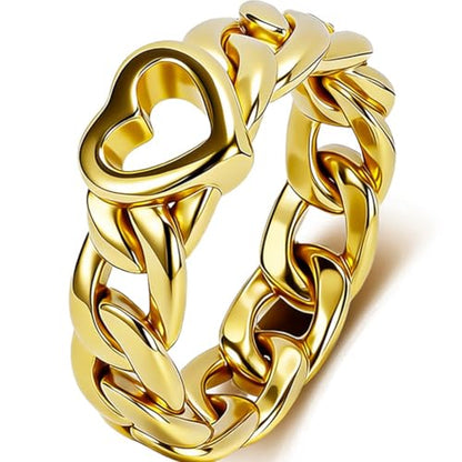JUDE Jewelers Stainless Steel Open Karma Heart Chain Band Anniversary Statement Ring - color: Gold