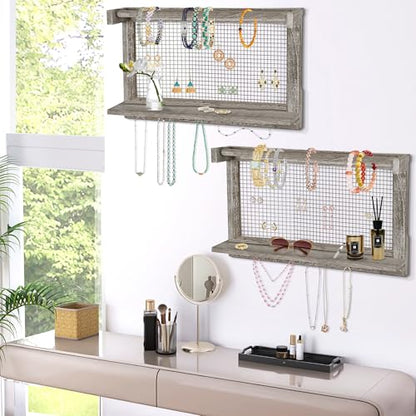 Jerry & Maggie Wall Mounted Jewelry Organizer, Wooden Necklace Holder Hanger with Hooks, Wall Jewelry Organizer Wall Mount for Necklace Display (2 Pack) - color: 2 Pack