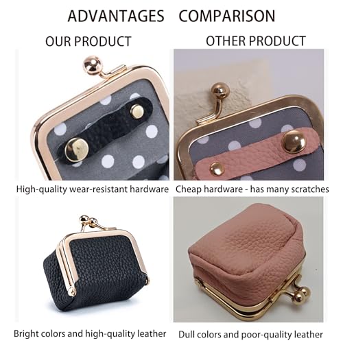 Genuine Leather Mini Jewelry Box & Coin Purse for Women, Travel Jewelry Case with Kiss Lock, Holds Earrings, Rings, Necklace, Bracelet, Coins (Caramel) - color: Caramel
