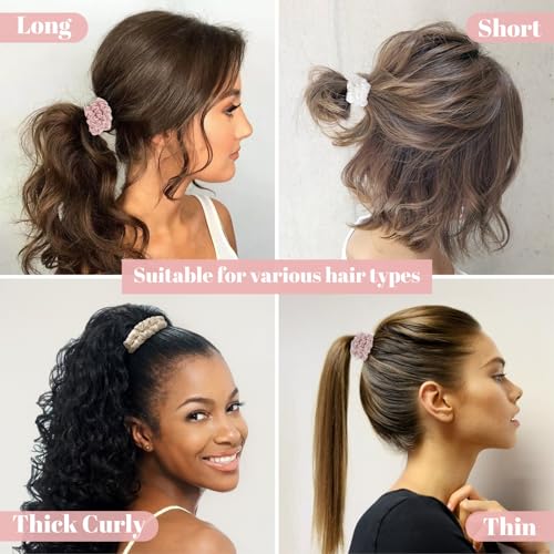 Scrunchies Hair Ties Silk Satin Scrunchy, WantGor Women 4PC Hair Bands | Pure Mulberry Silk Skinny Elastic Scrunchies Bracelets Ponytail Holders Hair Accessories (Champagne,White,Pink,Light Pink) - color: Champagne,White,Pink,Light Pink