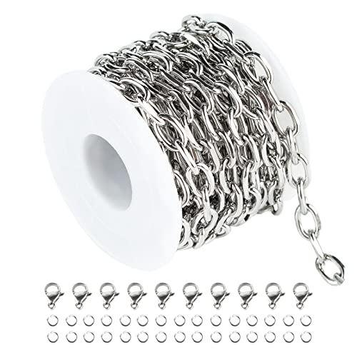 UMAOKANG 304 Stainless Steel Cable Chains for Jewelry Making | 16.4 Feet Silver Permanent Jewelry Chains Chunky Link Chain Decorative Crafting Chain Roll - color: Silver Cable