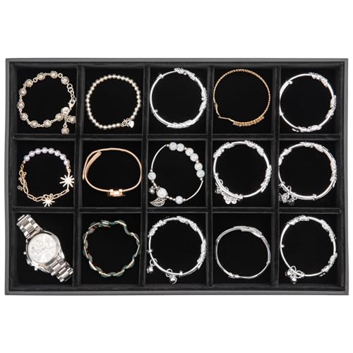 Polmart Stackable 15-Grid Jewelry Organizer/Storage/Display Trays, Black Velvet (2-Pack) - color: Black Velvet