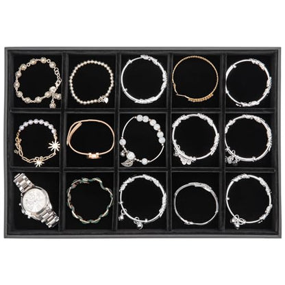 Polmart Stackable 15-Grid Jewelry Organizer/Storage/Display Trays, Black Velvet (2-Pack) - color: Black Velvet